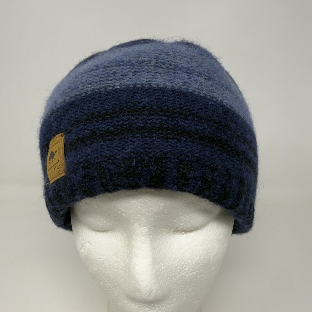 Turtle‎ Fur Blue Stipe Knit Lambswool Blend Winter Beanie Fleece Lined